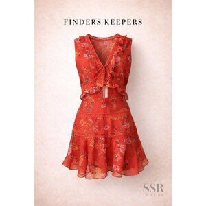 Finders Keepers Flicker Mini Dress Coral Red Floral Lace Trim Sleeveless Size S